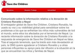 Enlace a Save the Children desmiente que Cristiano donara 7 millones a Nepal