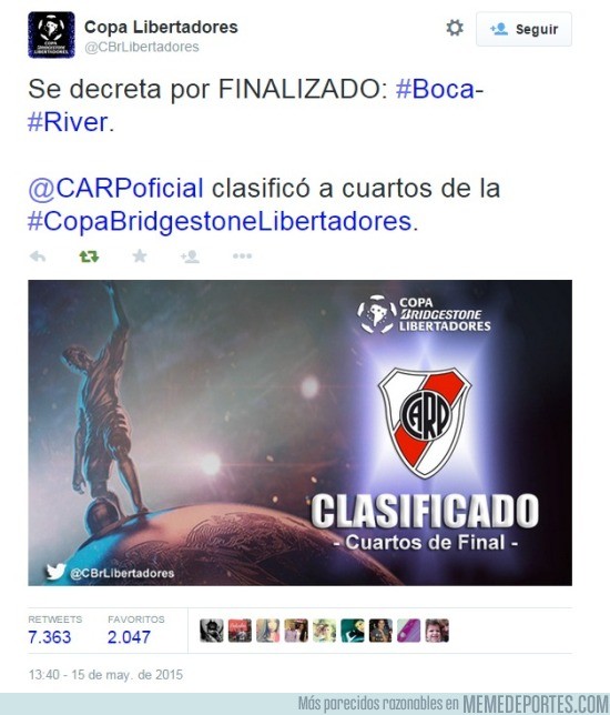 550698 - Debido a los incidentes River clasifica a los 4tos de final de la Copa Libertadores