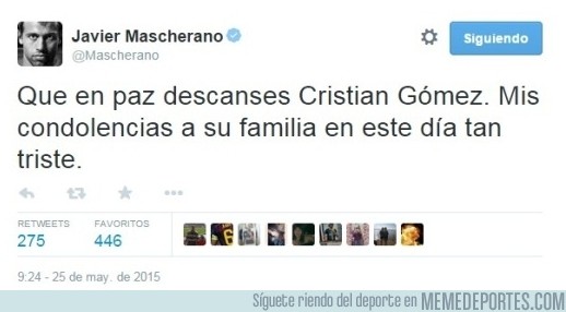 561847 - EL twit de Mascherano al jugador fallecido Cristian Gómez #respect