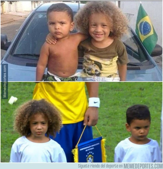 577631 - Mini David Luiz y mini Thiago Silva salen al campo junto con Brasil