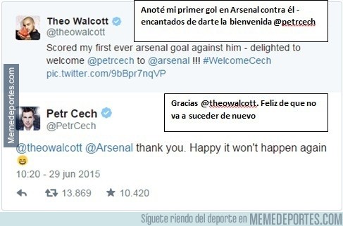 606182 - Walcott y Cech de buen rollo en Twitter