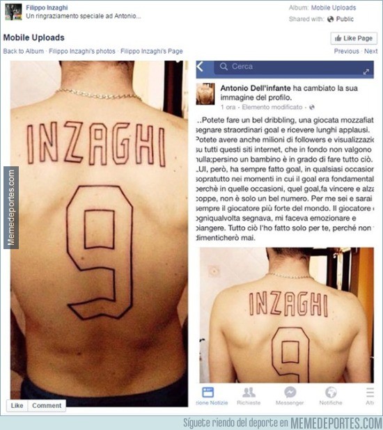628782 - MUY LOCO: El aficionado italiano que se hizo el nueve de Inzaghi en la espalda