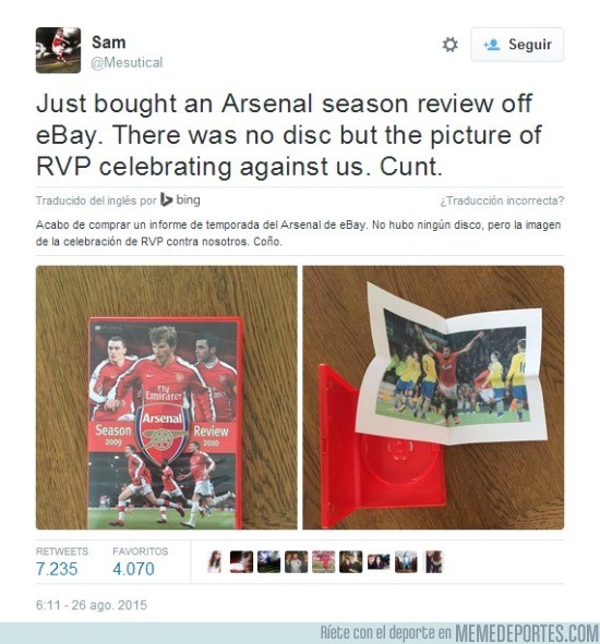 669626 - Ebay trollea a un fan del Arsenal con la foto de RVP celebrando contra el Arsenal