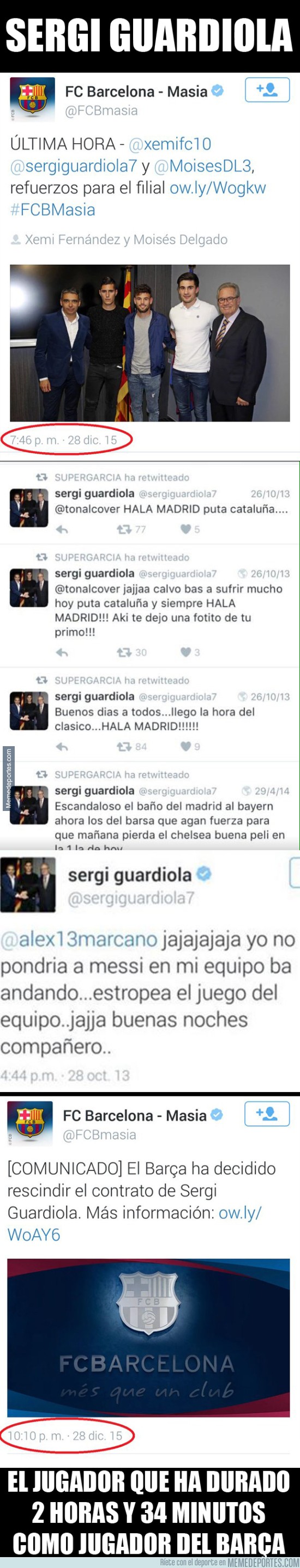 769246 - Los tuits por los que el Barça ha echado a Sergi Guardiola después de 2 horas y 34 minutos