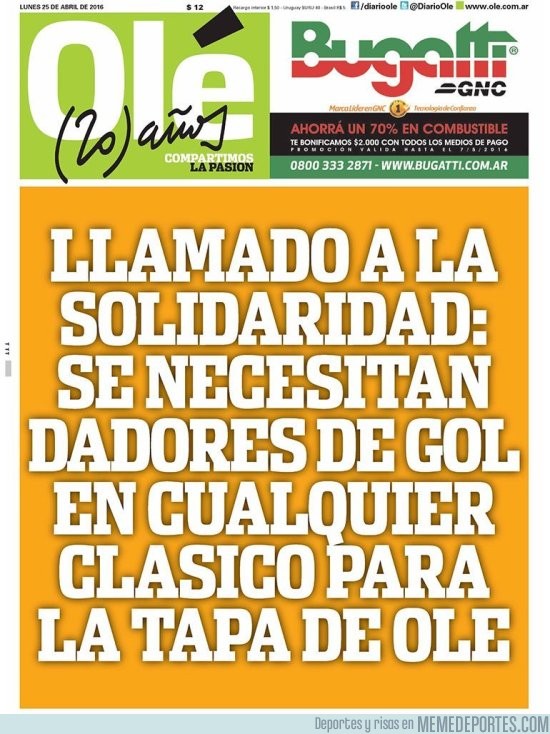 845364 - Ingeniosa portada del Diario Olé tras los clásicos