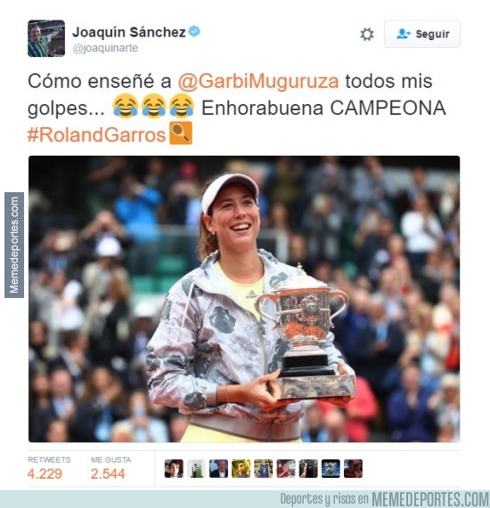 867318 - Joaquín y su tuit con la victoria de Garbiñe Muguruza en Roland Garros