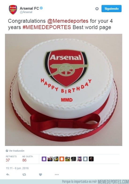 868314 - El Arsenal FC felicita a Memedeportes por sus 4 años