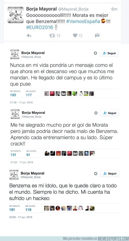 875432 - Borja Mayoral, del Castilla la lía gordísima en Twitter al publicar esto tras el gol de Morata
