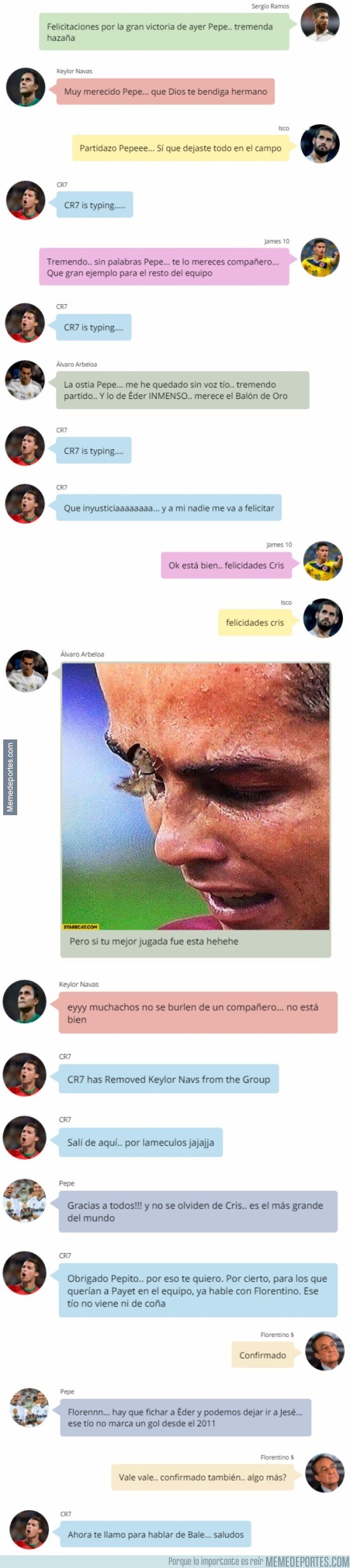 889419 - Los jugadores del Real Madrid felicitan a Pepe e ignoran a CR7 en Whatsapp