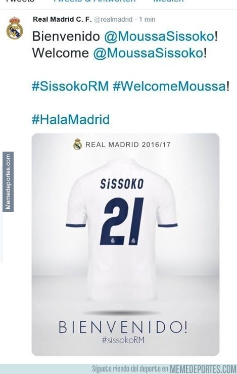 891676 - La cuenta de twitter del Real Madrid presentó nuevo fichaje y lo eliminó tras un minuto