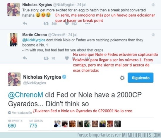 893175 - Gran respuesta de Nicholas Kyrgios a alguien que le critica por jugar a Pokémon Go