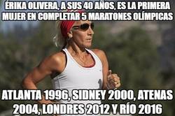 Enlace a Érika Olivera, a sus 40 años, es la primera mujer en completar 5 maratones olímpicas