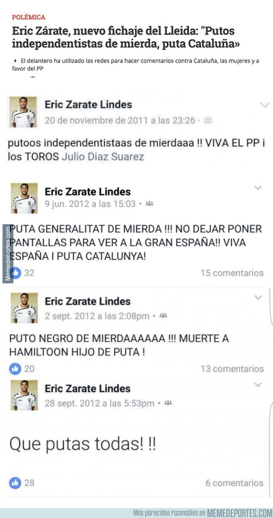 901231 - Eric Zárate, el nuevo fichaje del Lleida y los polémicos tuits contra Catalunya, mujeres...