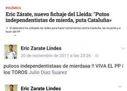 Enlace a Eric Zárate, el nuevo fichaje del Lleida y los polémicos tuits contra Catalunya, mujeres...