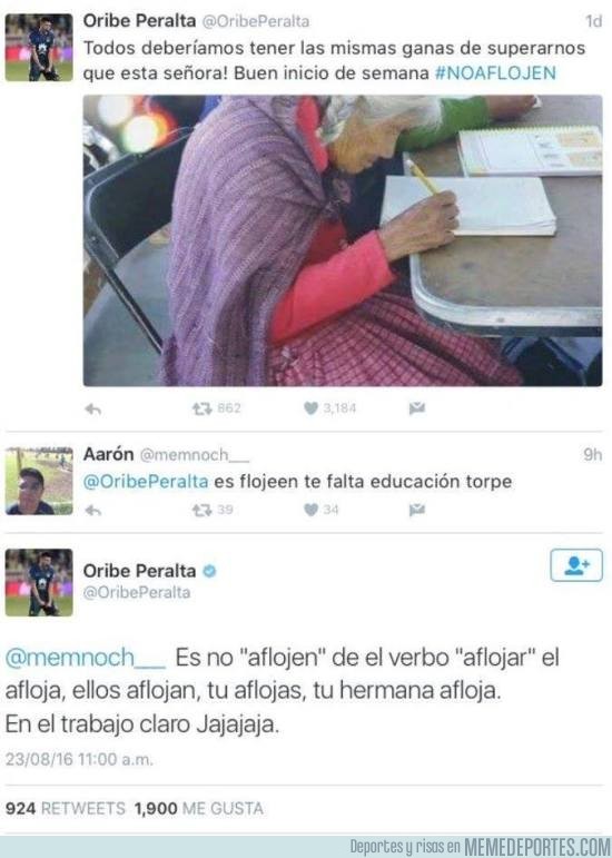 901257 - Oribe Peralta respondiendo un tuit sobre ortografía 