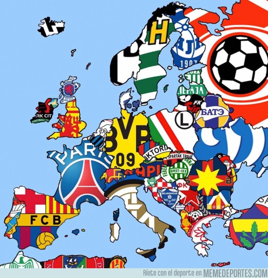 904737 - Mapa de Europa según el club con más seguidores de cada país