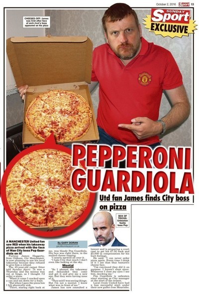 913246 - Aficionado del United va a demandar a su pizzería local por haber visto a Guardiola en su pizza