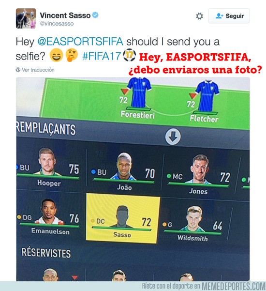 913299 - EA Sports hace un fail con la foto de Vincent Sasso y así se lo reclama por Twitter