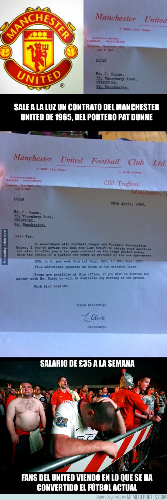 915244 - Sale a la luz este contrato real de jugador del Manchester United de 1965