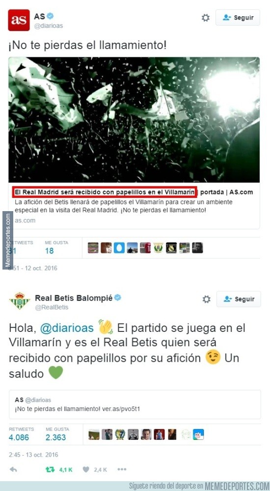 916105 - El tweet del AS que ha sido owneado por el Betis