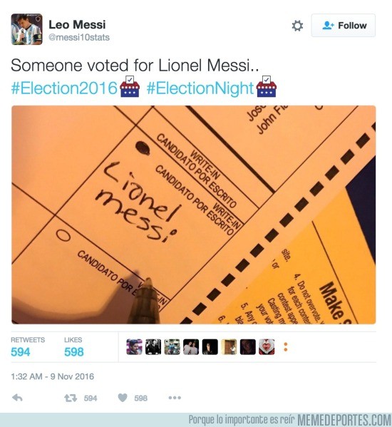 923318 - Alguien votó por un futbolista en las elecciones de Estados Unidos