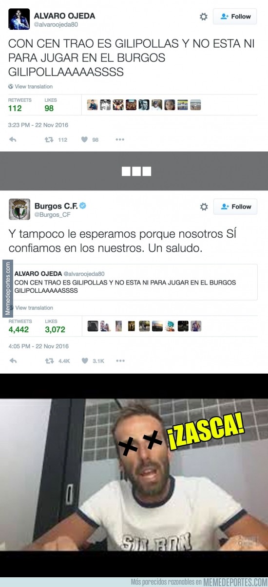 926713 - Enorme respuesta del Burgos a Álvaro Ojeda tras su lamentable tweet