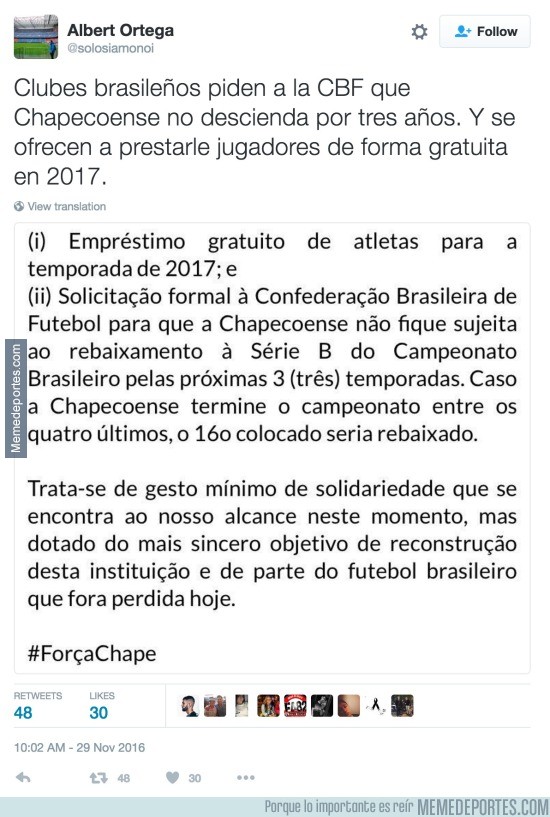 928418 - El gran gesto de toda la liga brasileña con el Chapecoense