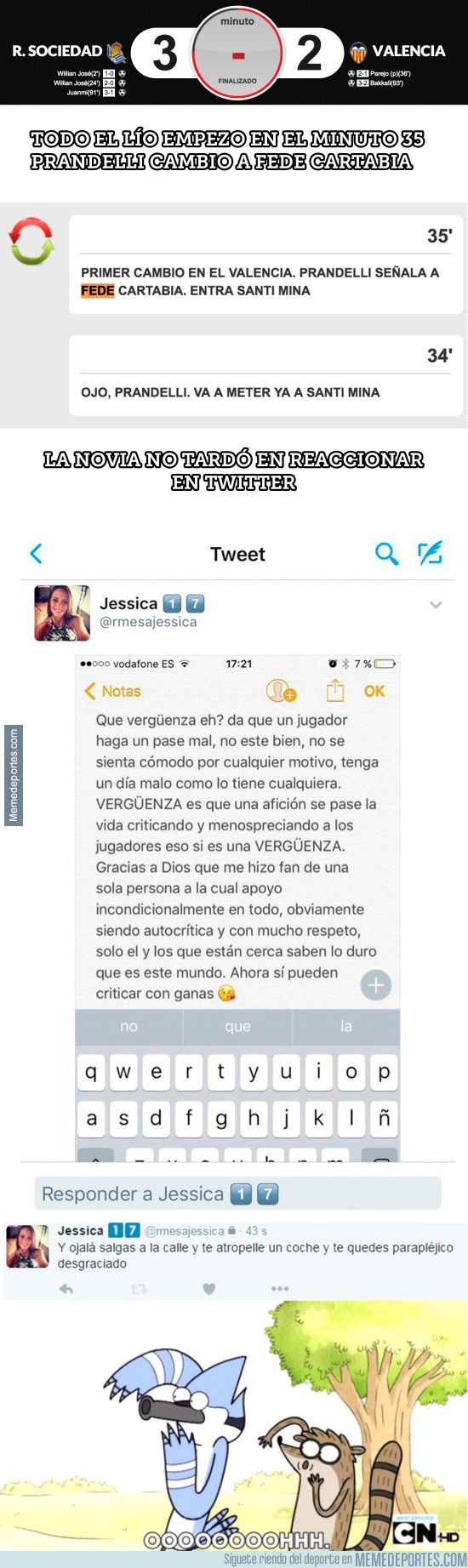 931893 - La novia de Fede Cartabia la lía en Twitter insultando a los aficionados del Valencia