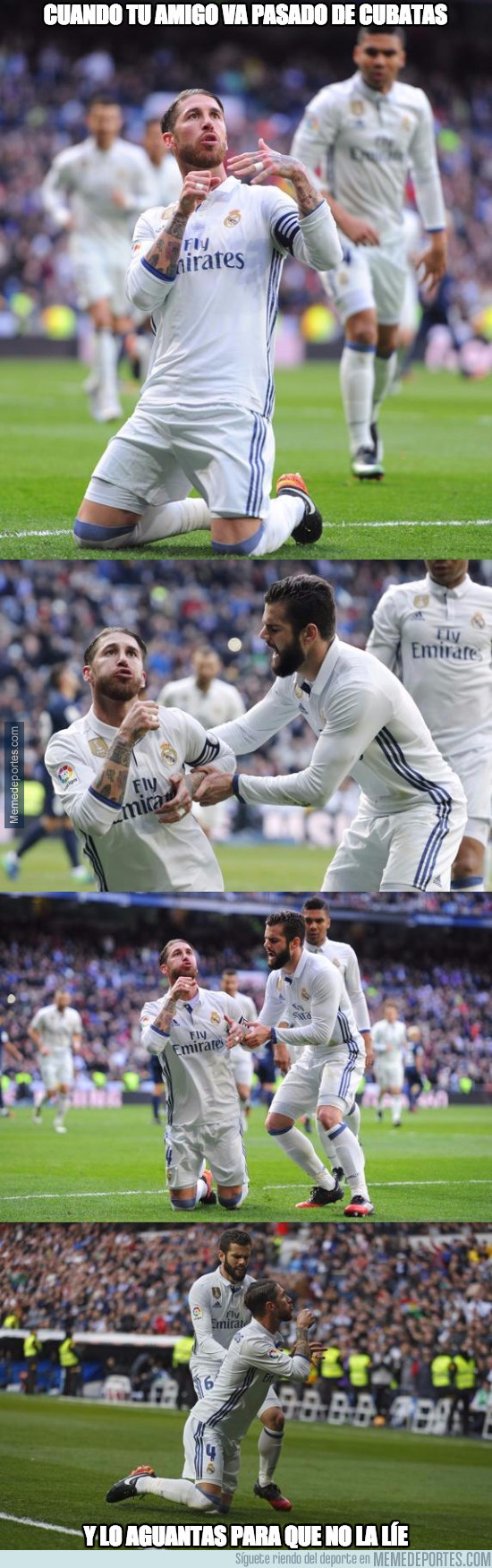 942157 - Nacho empujó a Sergio Ramos para evitar que la liara gorda en la celebración de uno de sus goles