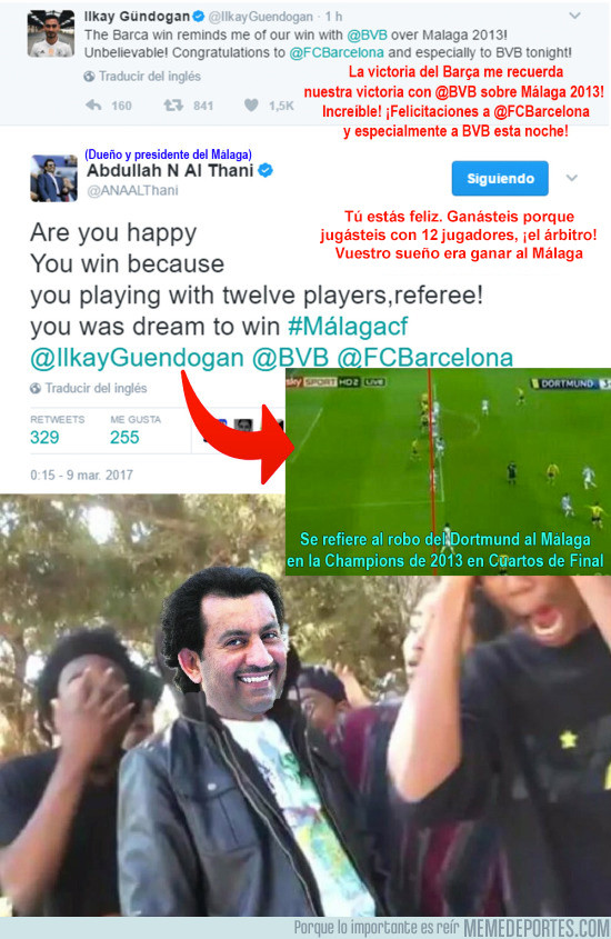 955953 - Respuesta del Jeque del Málaga a Gundogan en Twitter tras su vacilada