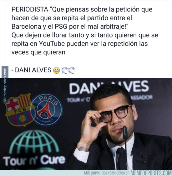 958653 - El ZASCA de Dani Alves a los que piden la repetición del partido Barça vs Psg