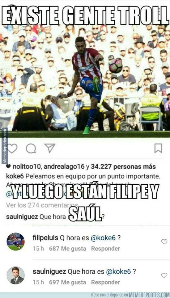 965876 - La gran trolleada de Filipe Luis y Saúl a Koke en Instagram