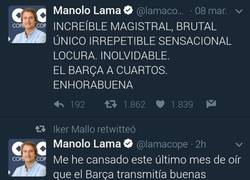 Enlace a Ridículo máximo: Manolo Lama se retrata el solo alabando y criticando el Barça