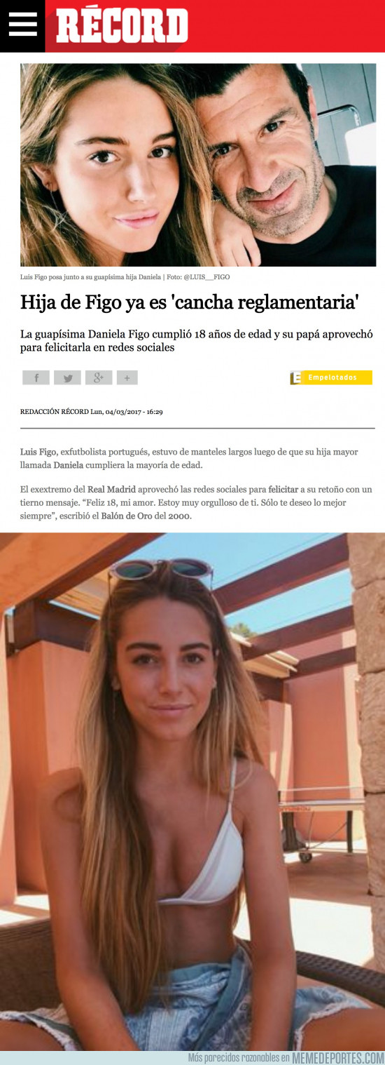 967968 - Así titula el diario mexicano Récord sobre los 18 años recién cumplidos de la hija de Figo