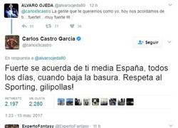 Enlace a Carlos Castro del Sporting está on fire en Twitter soltando ZASCAS a todo Dios