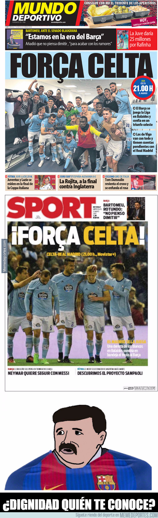 975698 - Las dos lamentables portadas de los periódicos culés en el día del Celta-Real Madrid
