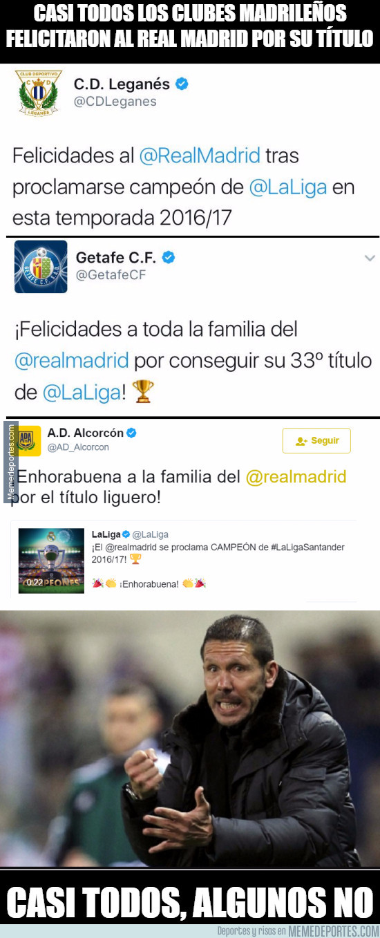 977134 - Casi todos los clubes madrileños felicitaron al real madrid por su título