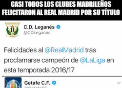 Enlace a Casi todos los clubes madrileños felicitaron al real madrid por su título