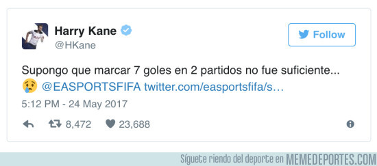 977909 - Harry Kane responde a EA Sports después de haber sido apeado del equipo de la semana