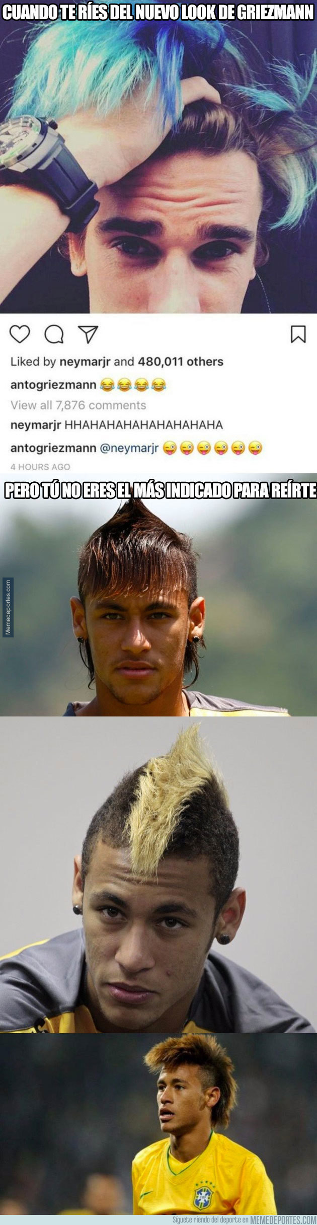 982904 - Neymar se ríe en Instagram del nuevo 'look' de Griezmann