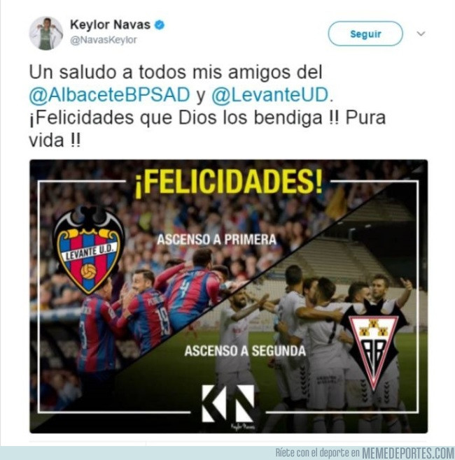 984071 - Keylor felicita al Levante y Albacete por su ascenso
