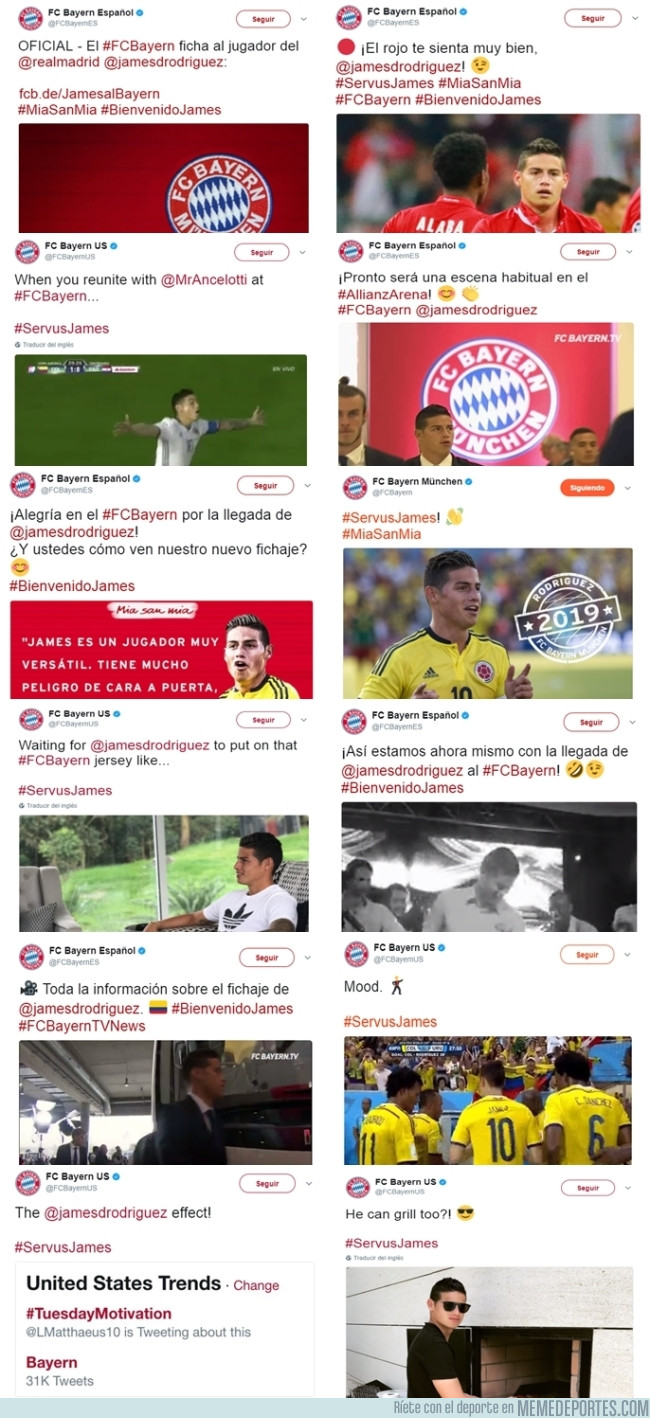 987107 - Las cuentas de twitter del Bayern estallan tras el fichaje de James