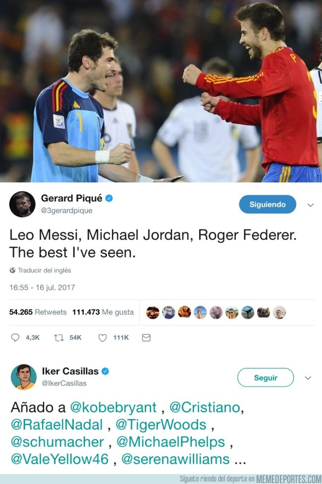 988228 - Piqué y Casillas 'discuten' en Twitter sobre los mejores deportistas que han visto en su vida