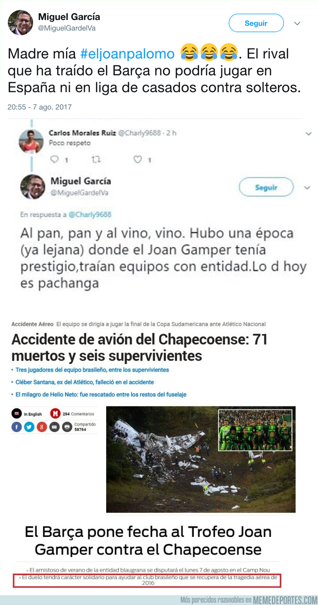 991730 - Concejal de Ciudadanos se burla del Chapecoense. LAMENTABLE
