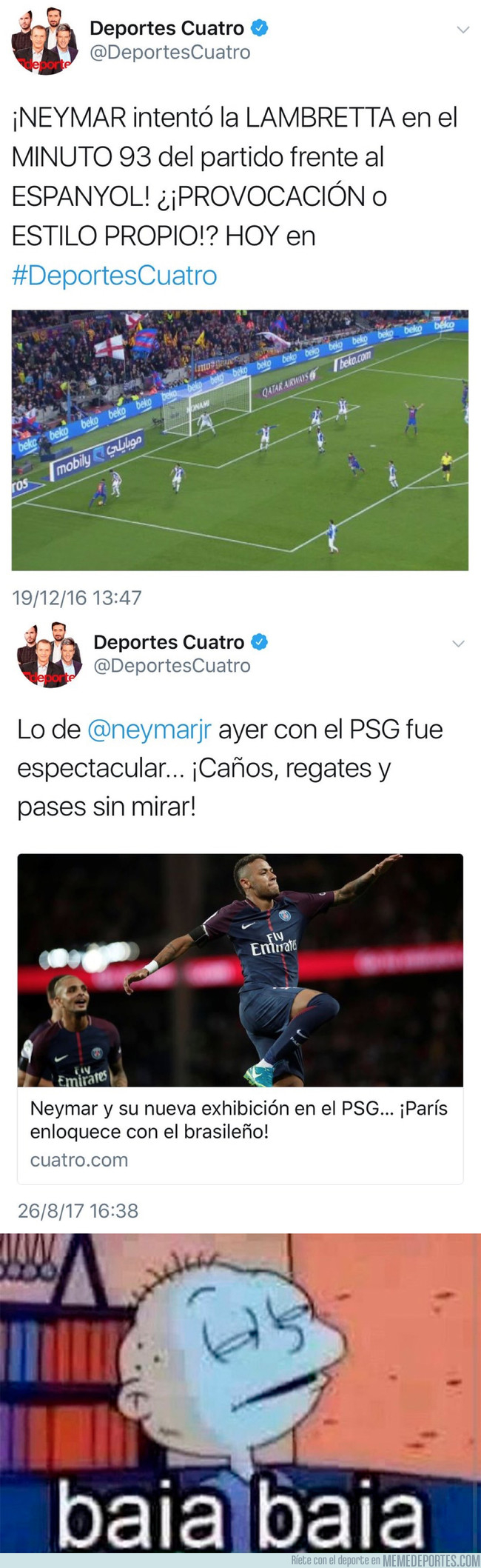 995790 - El doble rasero de 'Deportes Cuatro' analizando jugadas de Neymar en el Barça y en el PSG