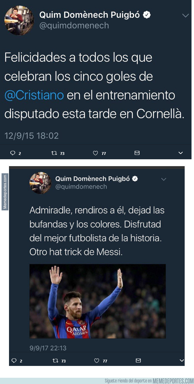 998435 - El doble rasero de Quim Domènech tras los goles de Messi y Cristiano al Espanyol