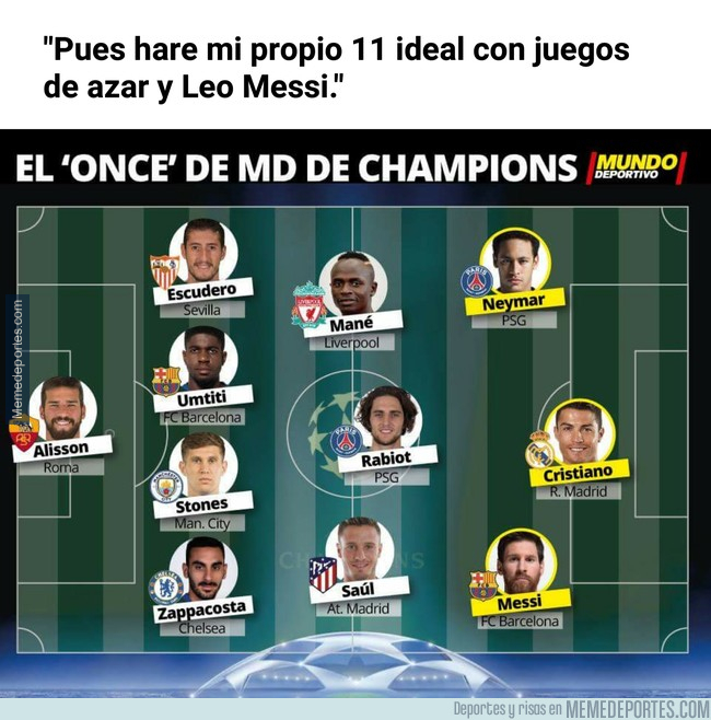 999310 - Surrealista. Mundo Deportivo saca su propio 11 ideal para incluir a Messi en él