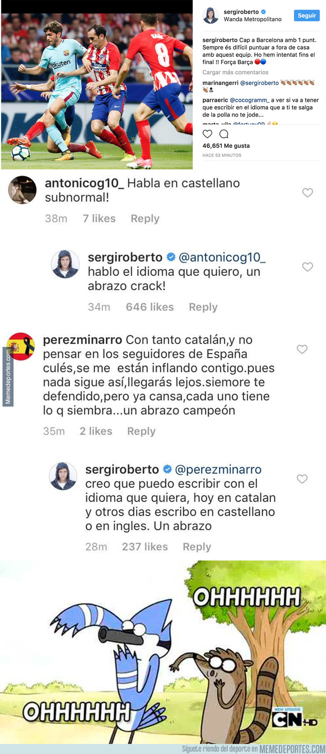 1003879 - Insultan a Sergi Roberto por escribir en catalán en su Instagram y responde muy elegantemente