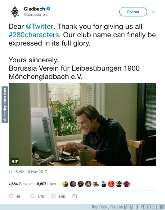 1007101 - El tuit del Monchengladbach es uno de los más originales con 280 caracteres