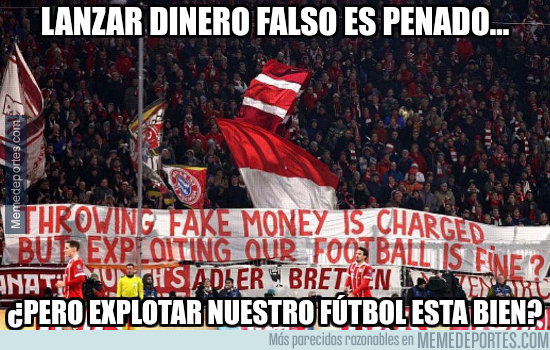 1010790 - Los fanáticos del Bayern reaccionan tras la multa que les impuso la UEFA por lanzar dinero falso al campo